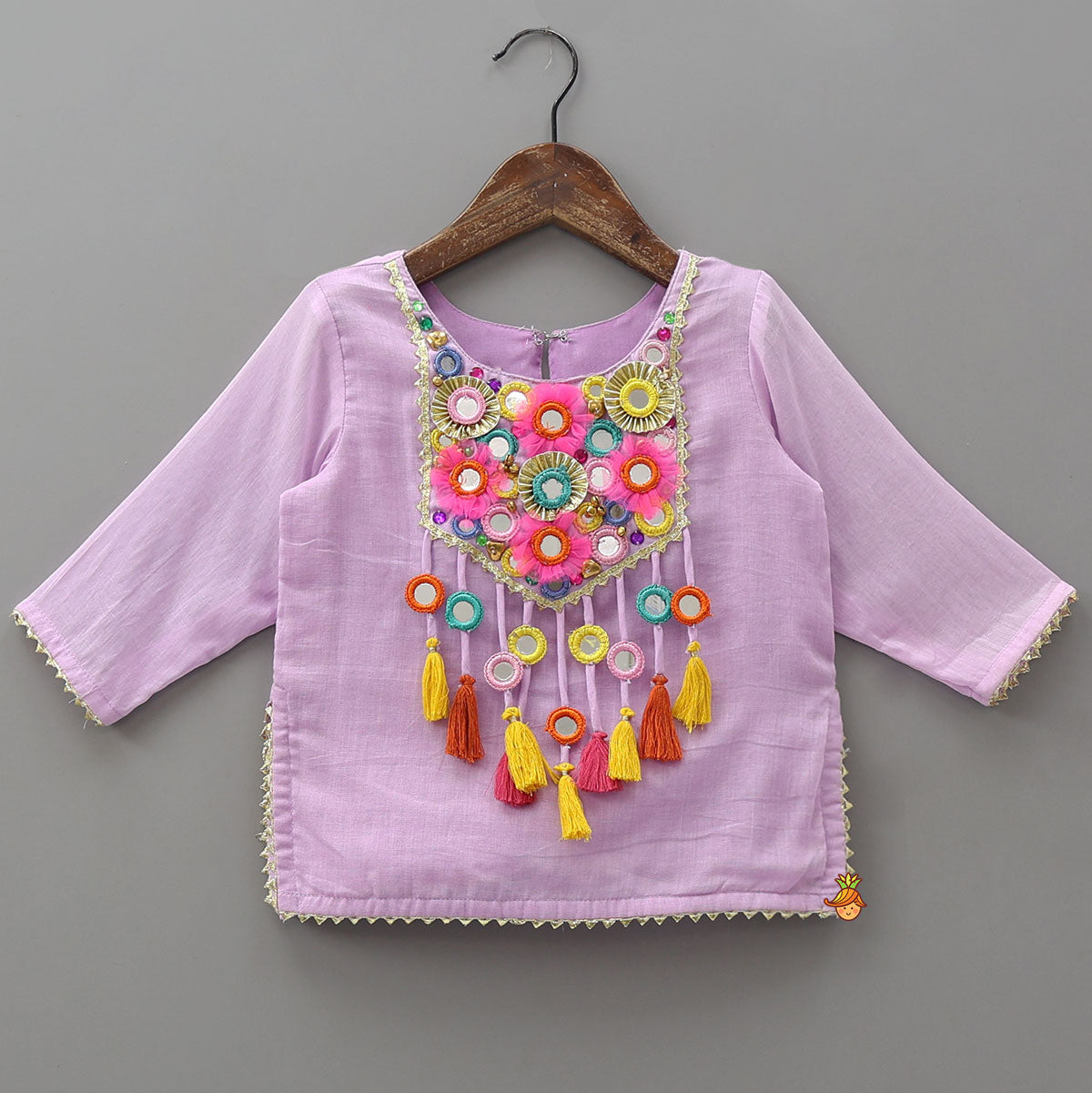 Mirror Work Embellished Kurti With Sharara And Dupatta