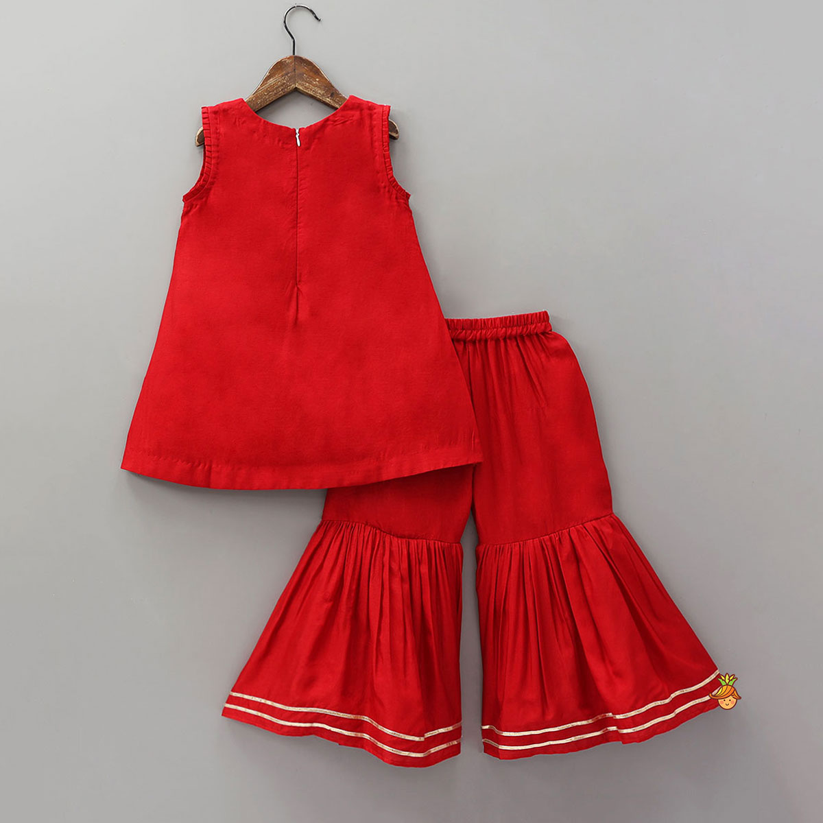 Pre Order: Pleated Armhole Kurti And Sharara With Matching Dupatta