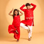 Pleated Armhole Kurti And Sharara With Matching Dupatta twinning model image 2
