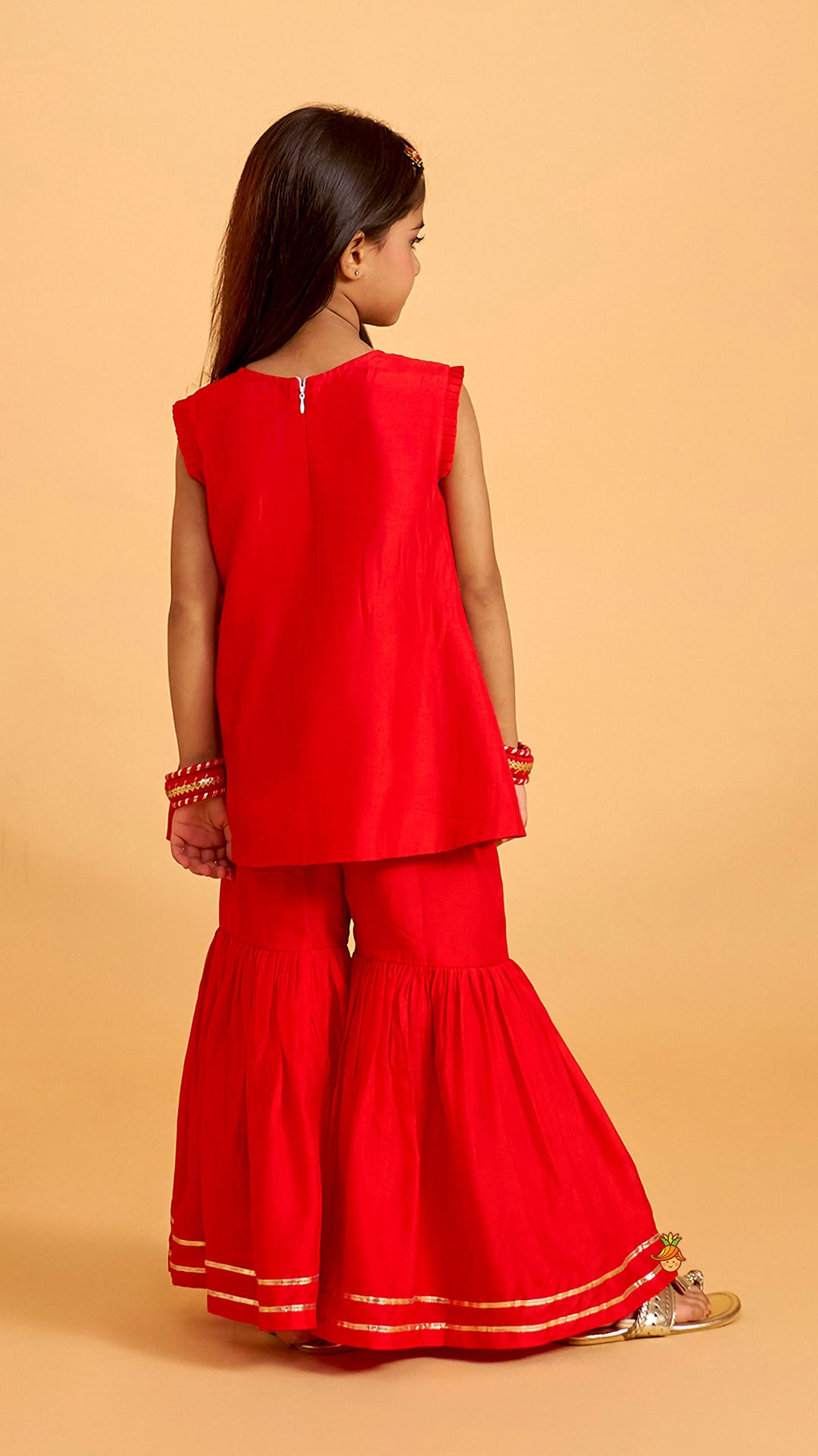Pre Order: Pleated Armhole Kurti And Sharara With Matching Dupatta