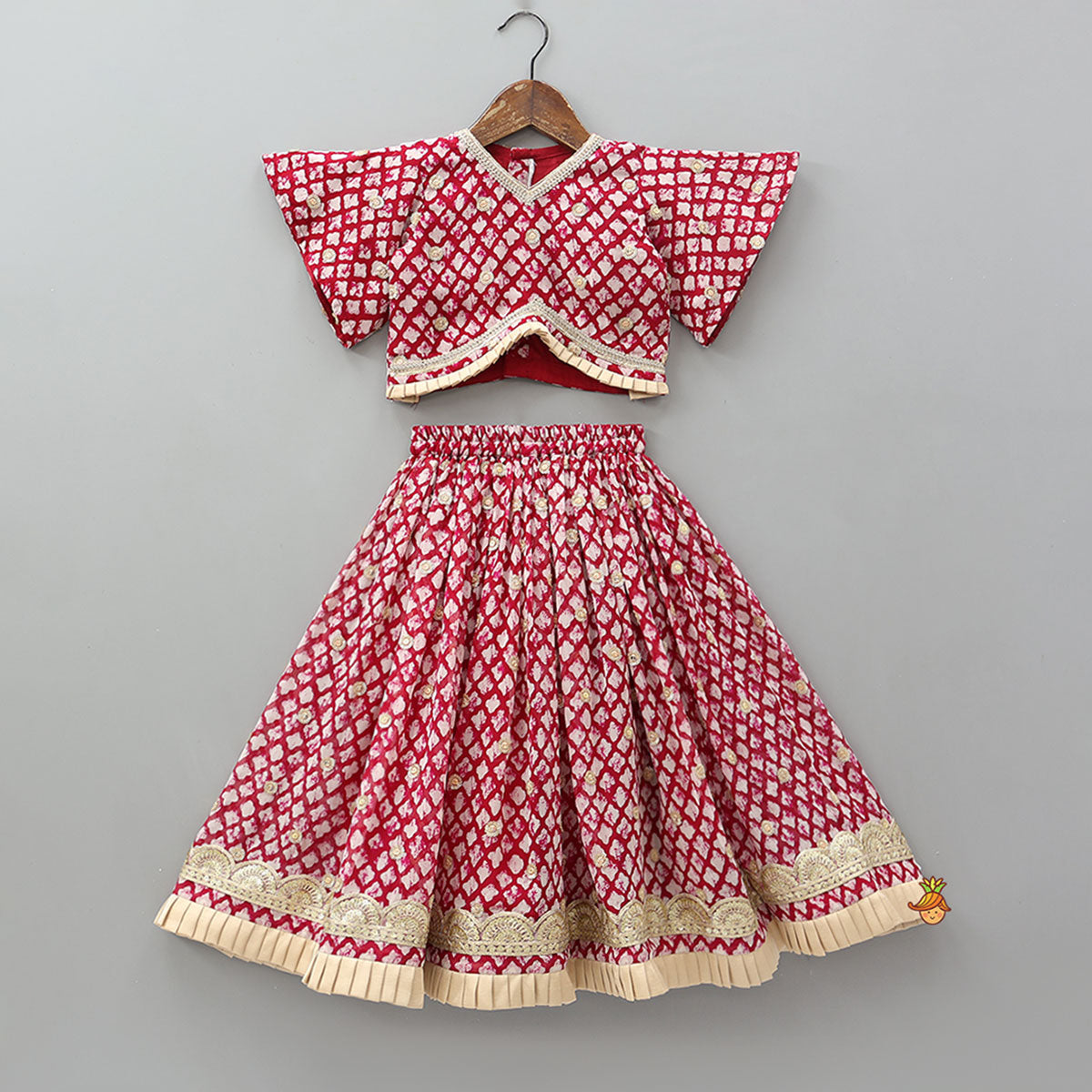 Pre Order: Stylish Printed Ethnic Top With Matching Lehenga