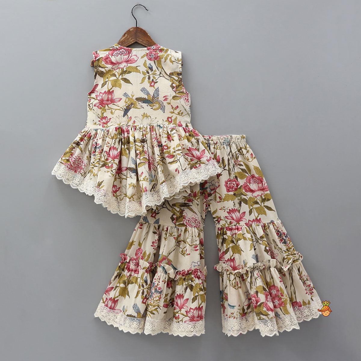 Pre Order: Strappy Adorable Top With Floral Printed Jacket And Sharara