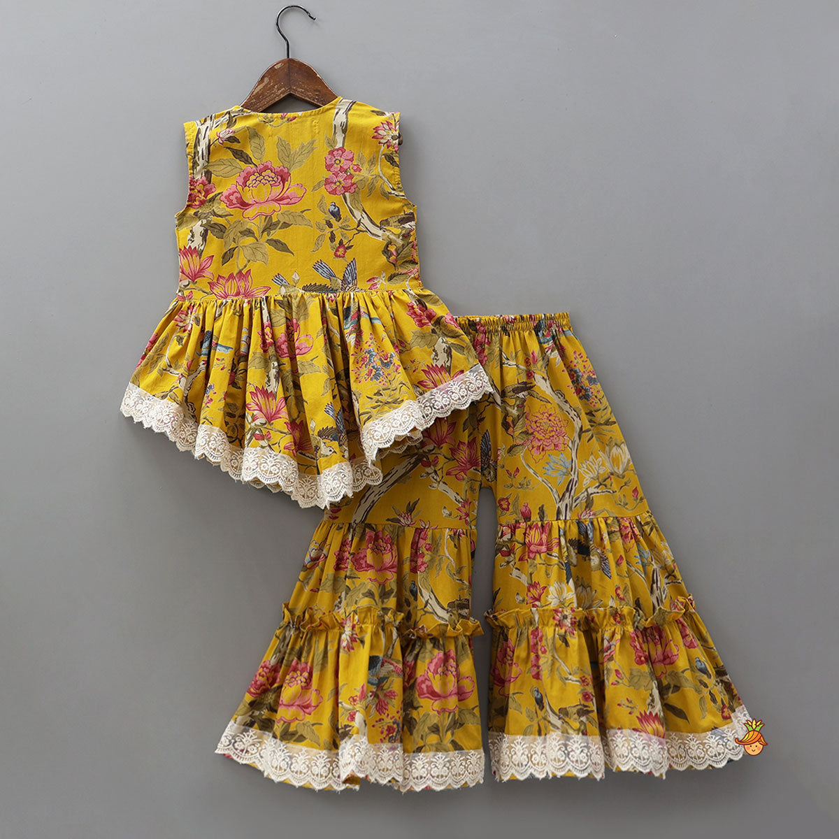 Pre Order: Strappy Top With Floral Printed Jacket And Sharara