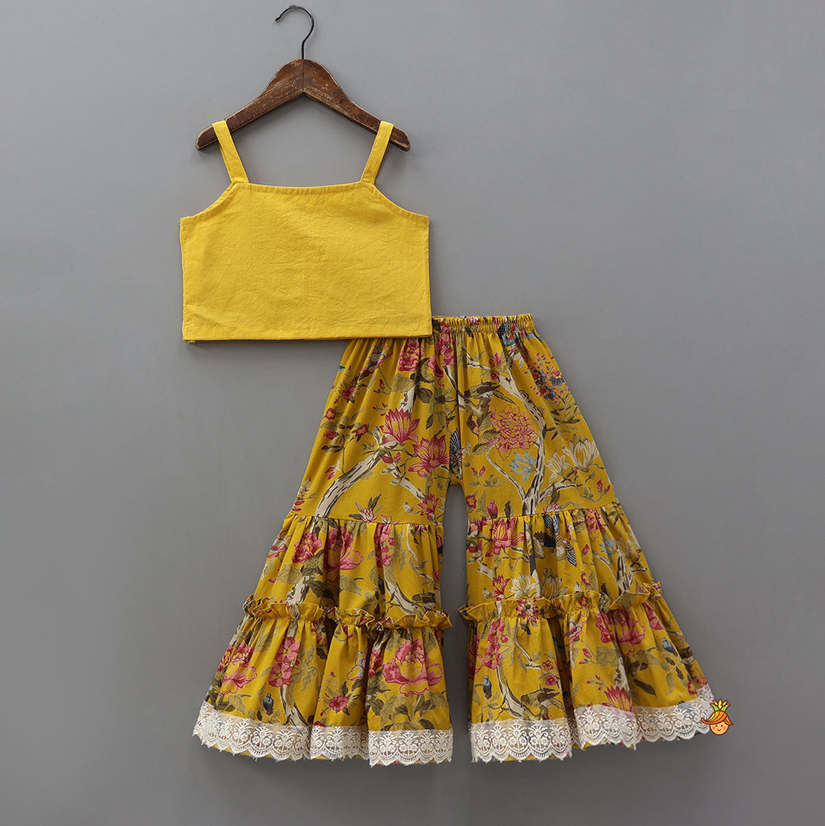 Pre Order: Strappy Top With Floral Printed Jacket And Sharara