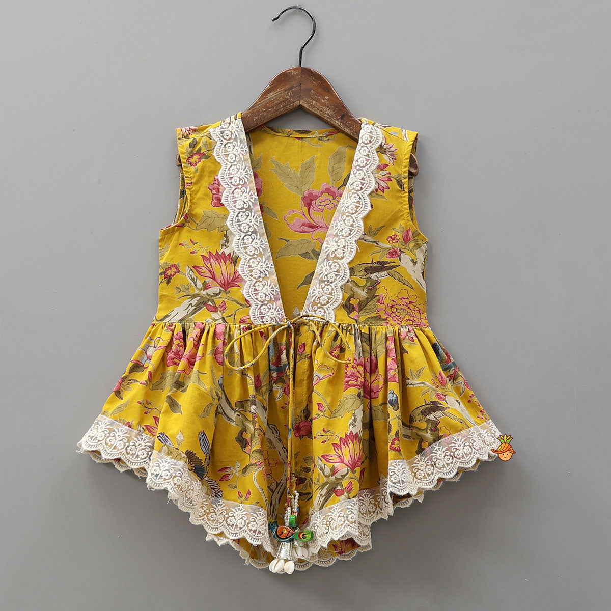 Pre Order: Strappy Top With Floral Printed Jacket And Sharara