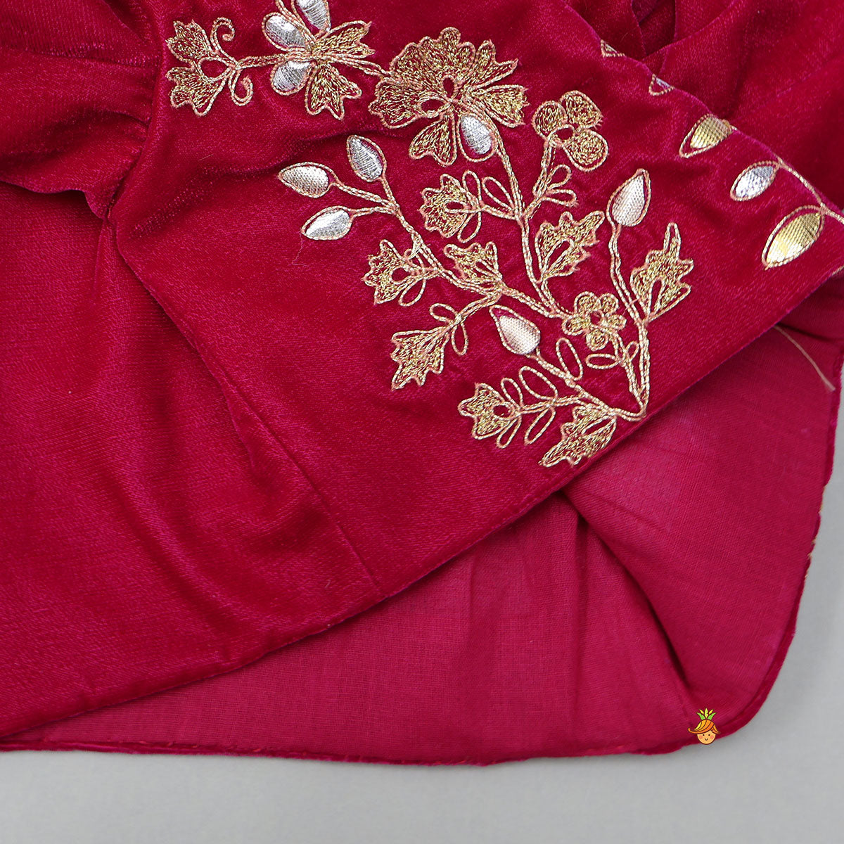 Pre Order: Stand Collar Velvet Top And Lehenga