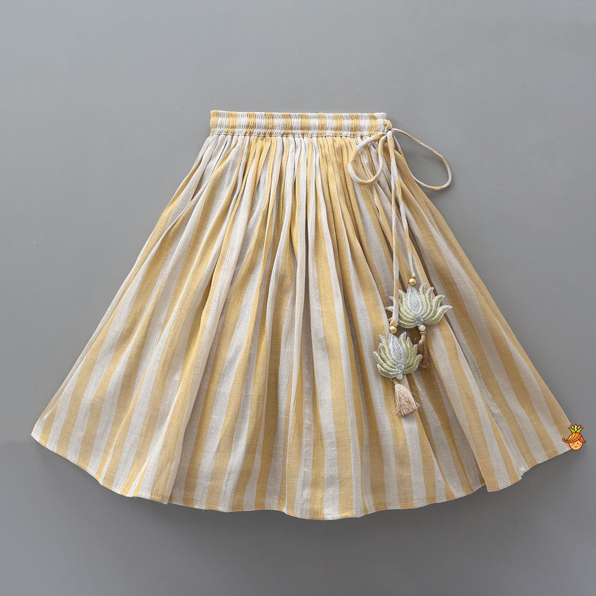 Pre Order: Pleated Neckline Striped Top And Lehenga