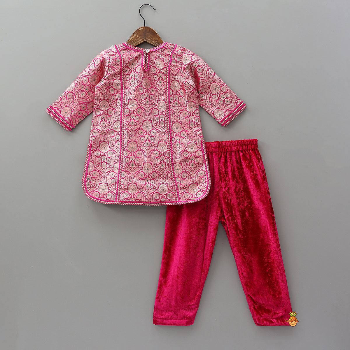 Pre Order: Brocade Kurti And Velvet Pant With Matching Dupatta