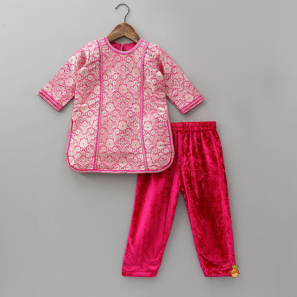 Pre Order: Brocade Kurti And Velvet Pant With Matching Dupatta