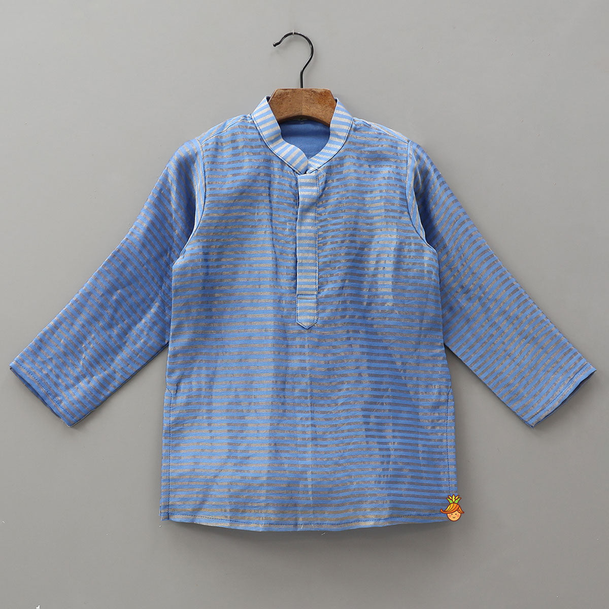 Pre Order: Striped Mandarin Collar Kurta With Open Jacket And Pyjama