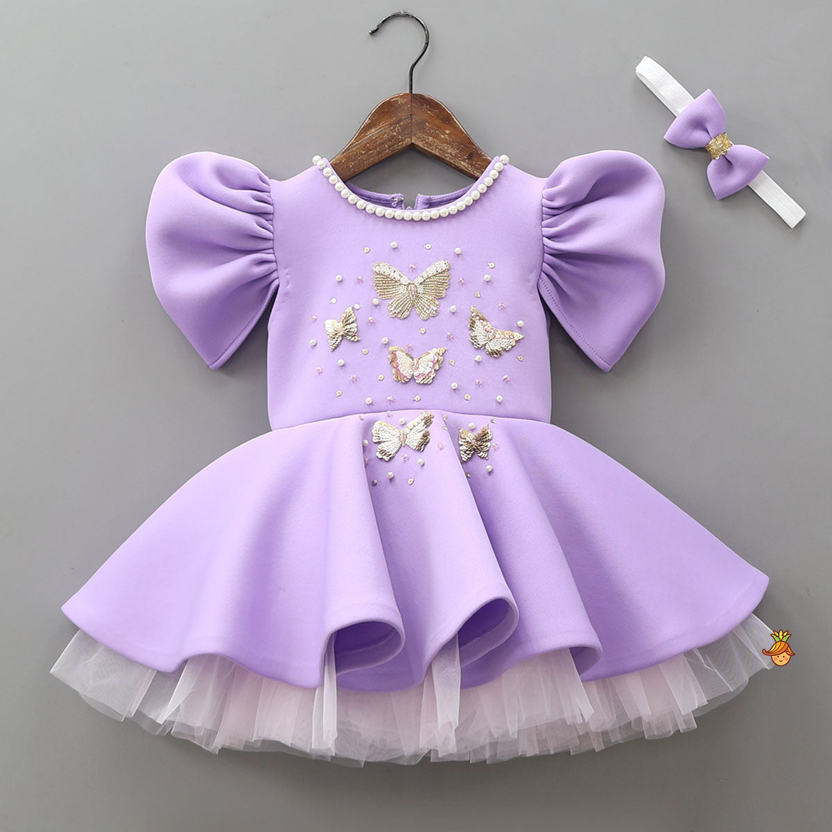 Pre Order: Butterfly Embroidered Dress With Headband