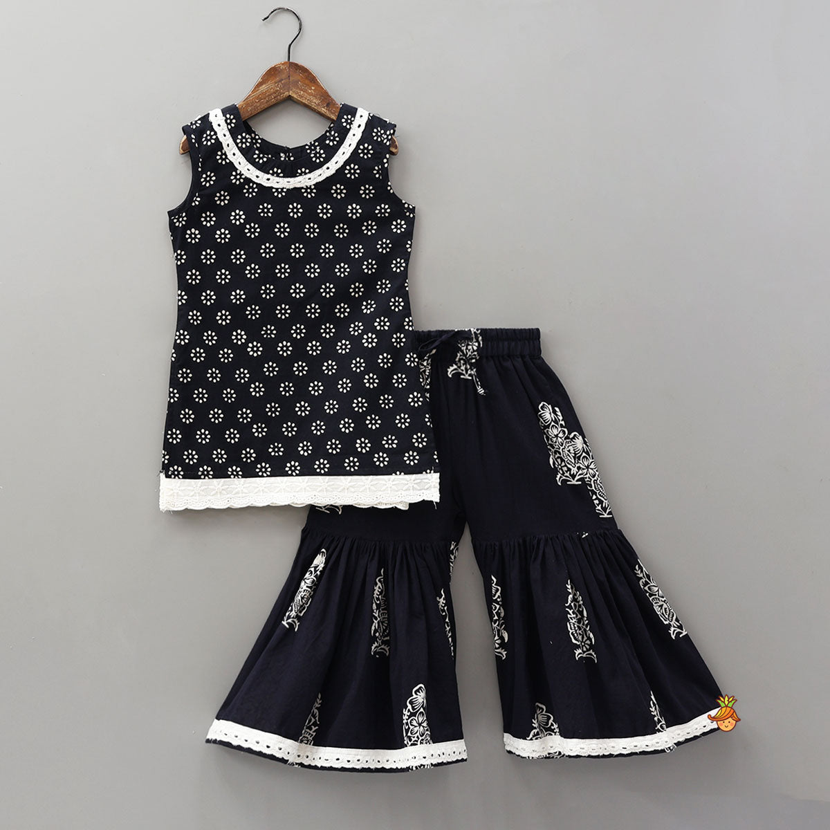 Pre Order: Round Neck Cotton Kurti With Matching Sharara