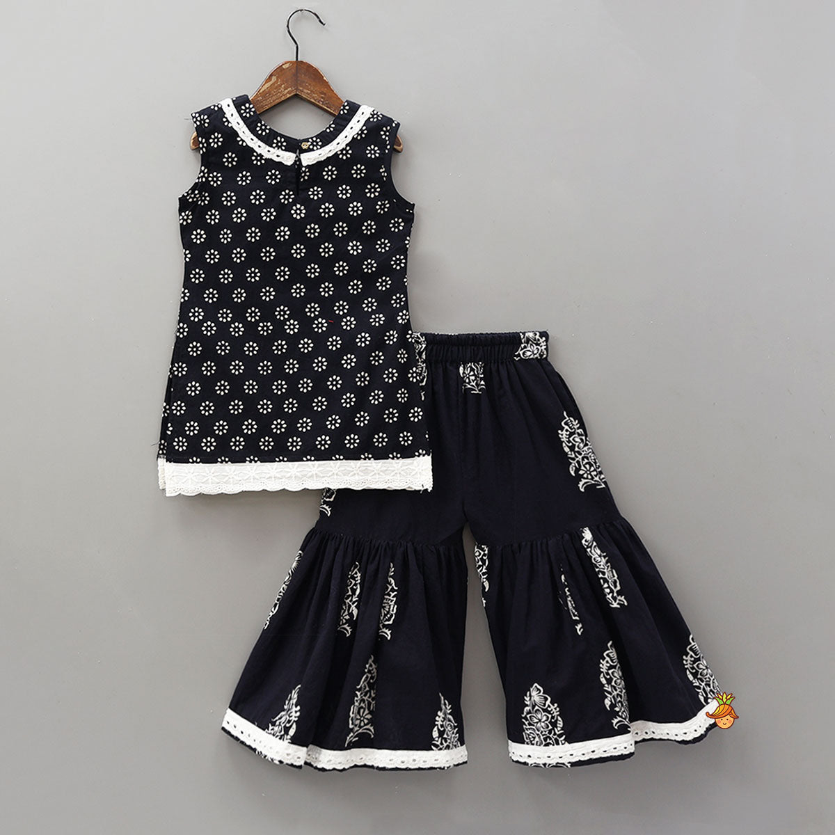 Pre Order: Round Neck Cotton Kurti With Matching Sharara