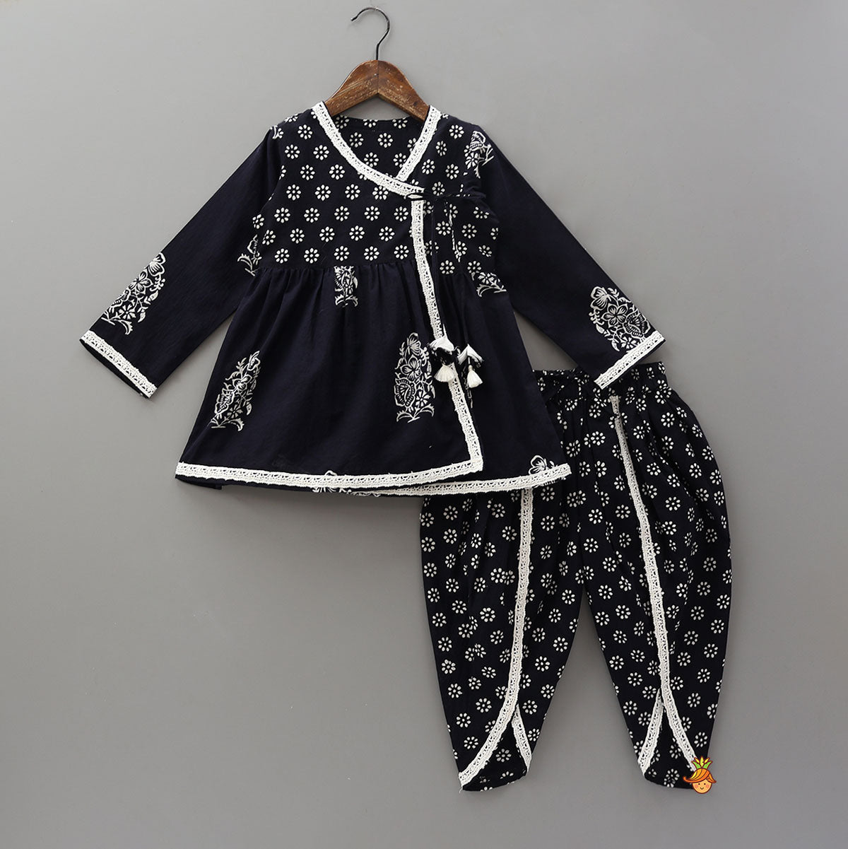 Pre Order: Hand Block Printed Angarkha Ethnic Kurti With Dhoti