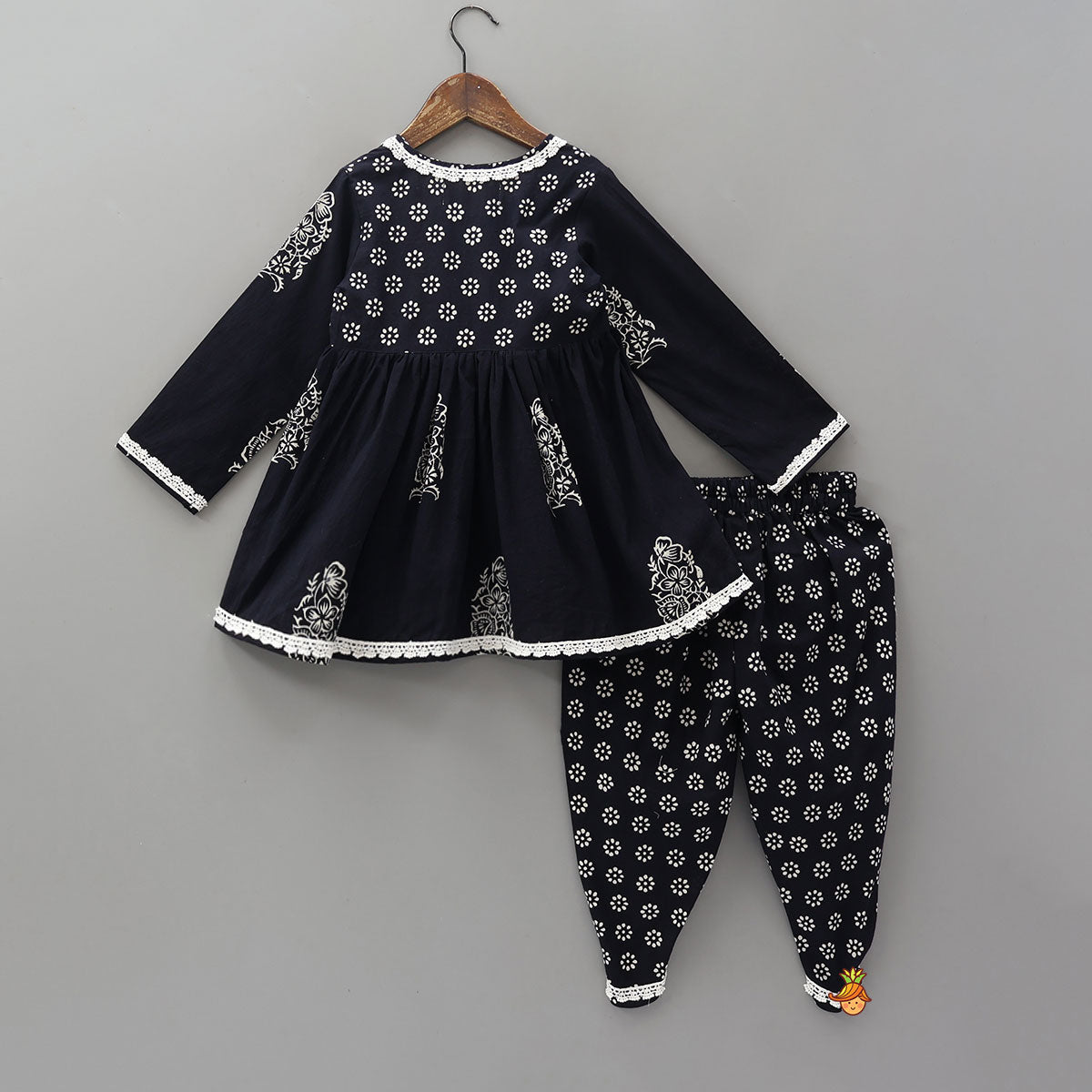 Pre Order: Hand Block Printed Angarkha Ethnic Kurti With Dhoti