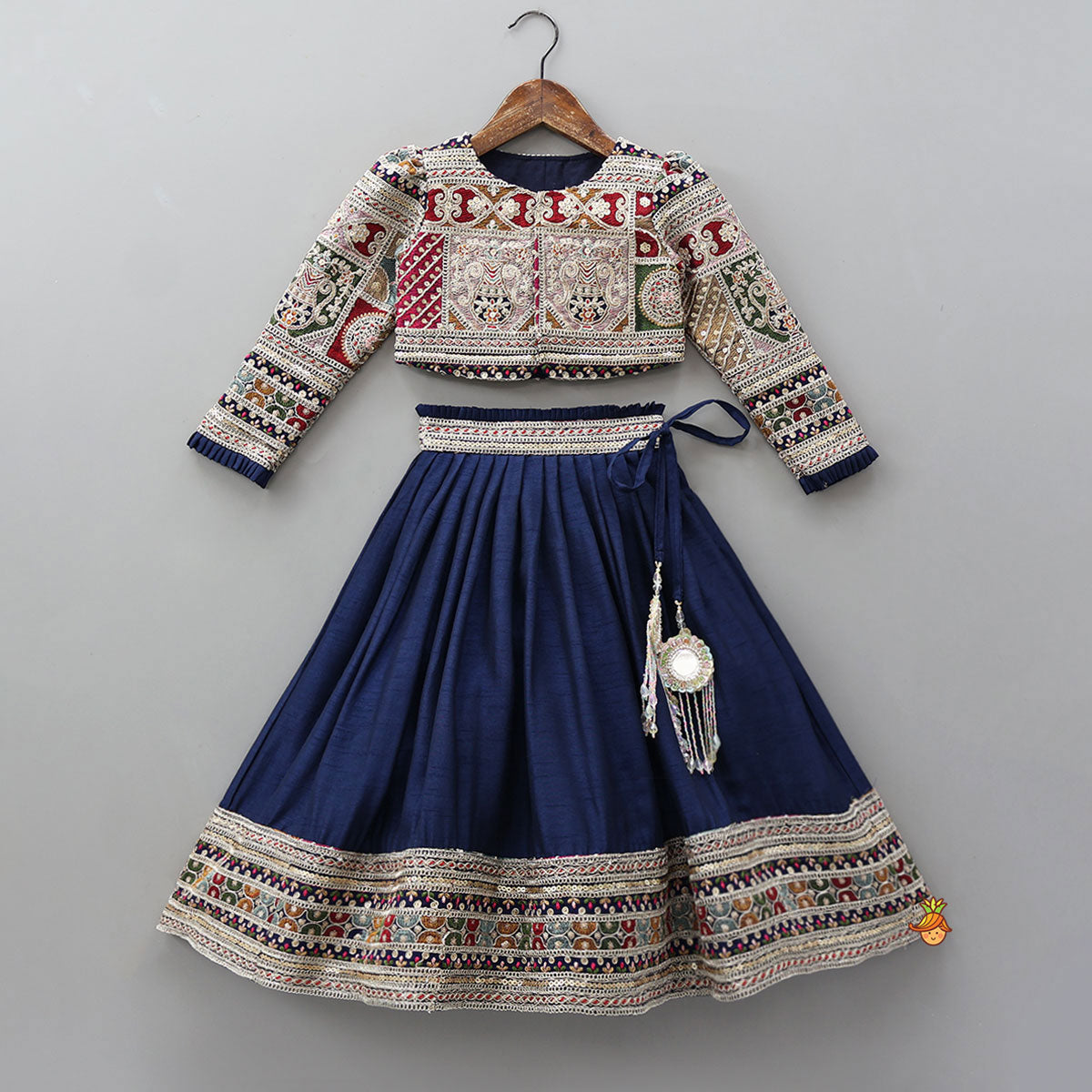 Pre Order: Heavily Embroidered Front-Open Top With Matching Lehenga