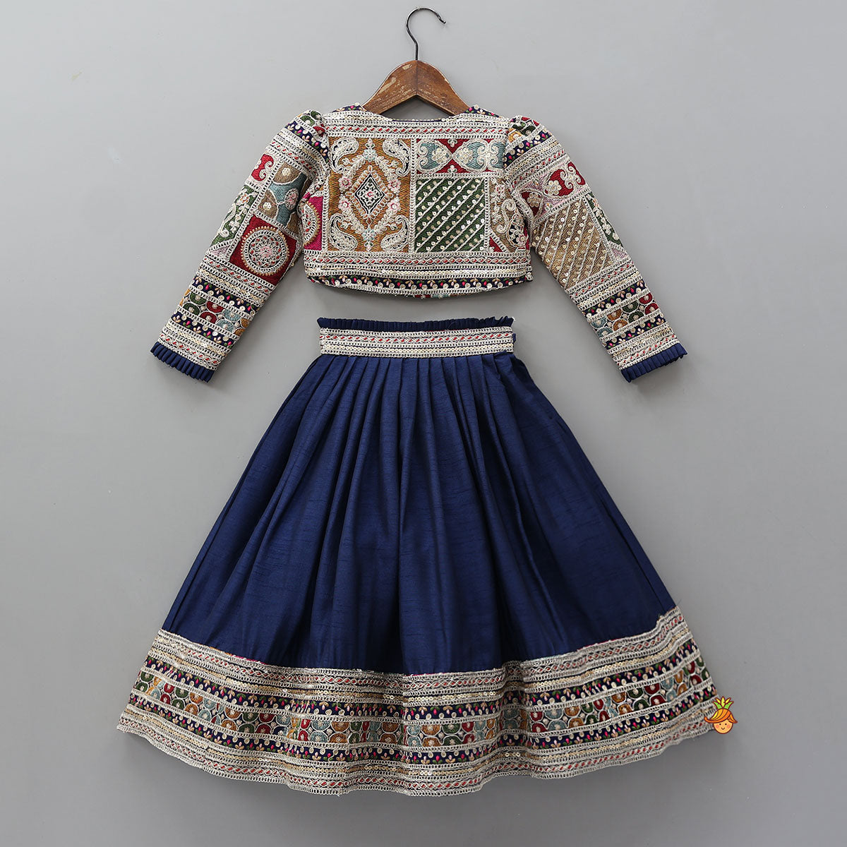 Pre Order: Heavily Embroidered Front-Open Top With Matching Lehenga