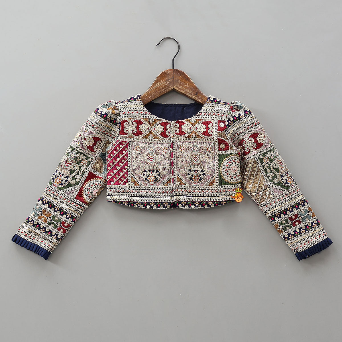 Pre Order: Heavily Embroidered Front-Open Top With Matching Lehenga