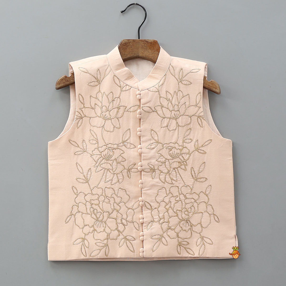 Pre Order: Kurta With Potli Button Detailed Jacket And Pyjama