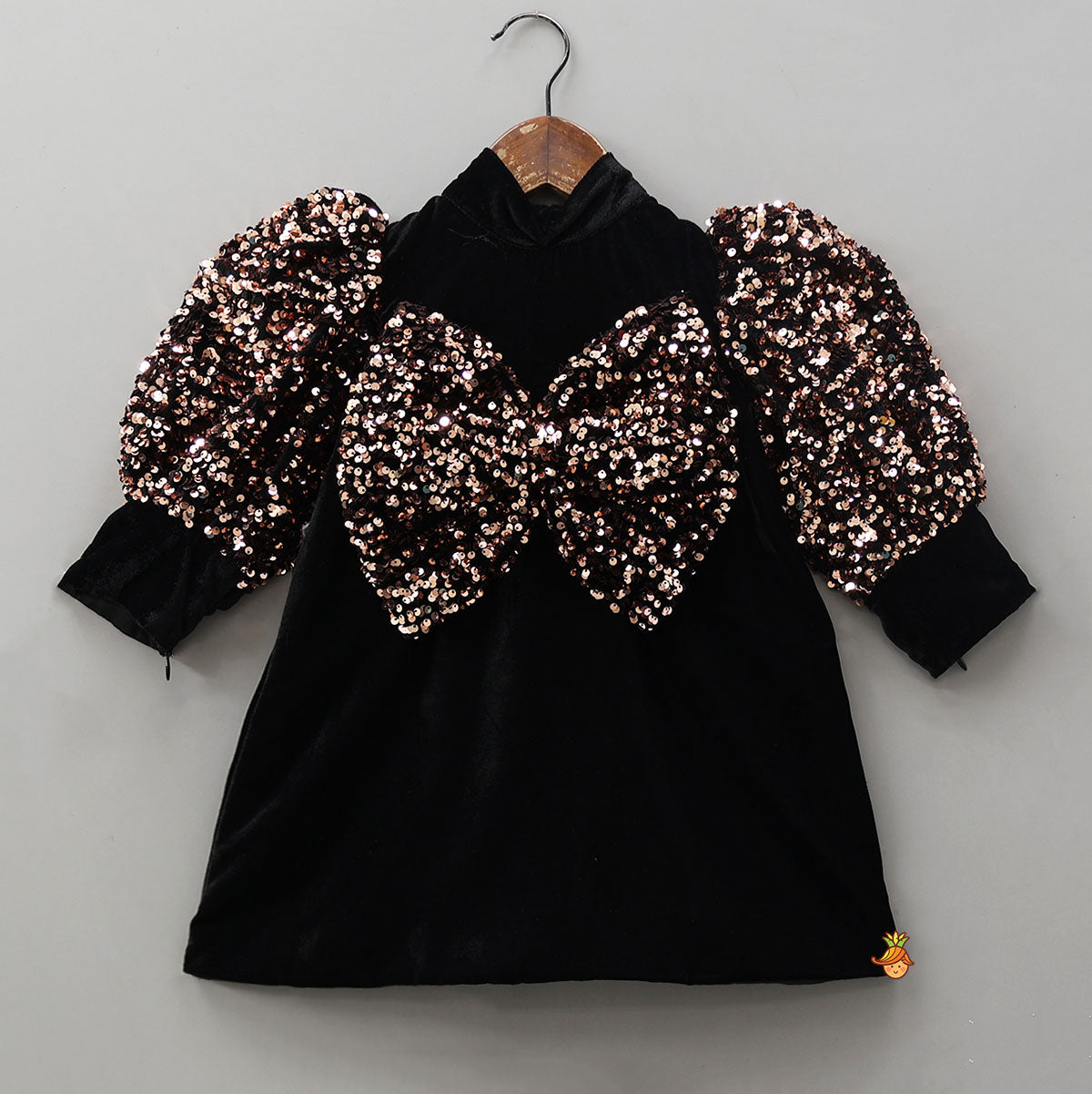 Pre Order: Bow Adorned Sequin Embellished Black Velvet Dress