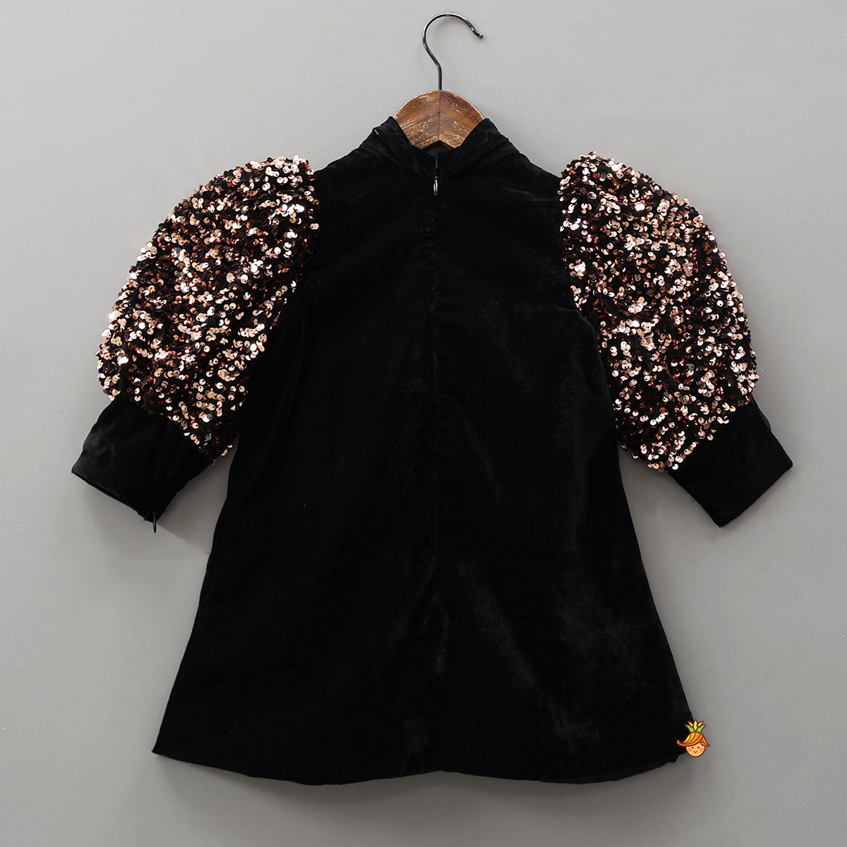 Pre Order: Bow Adorned Sequin Embellished Black Velvet Dress