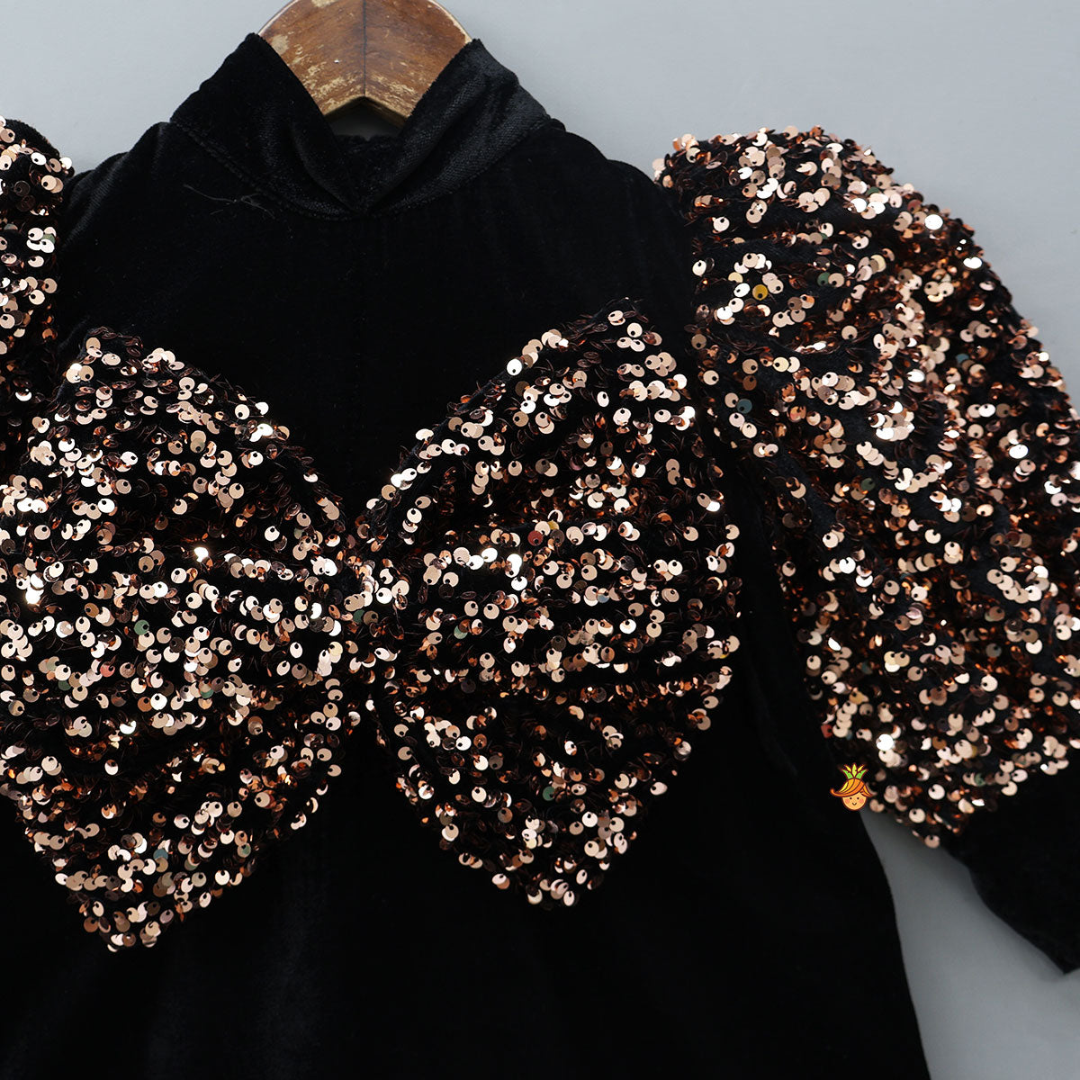 Pre Order: Bow Adorned Sequin Embellished Black Velvet Dress