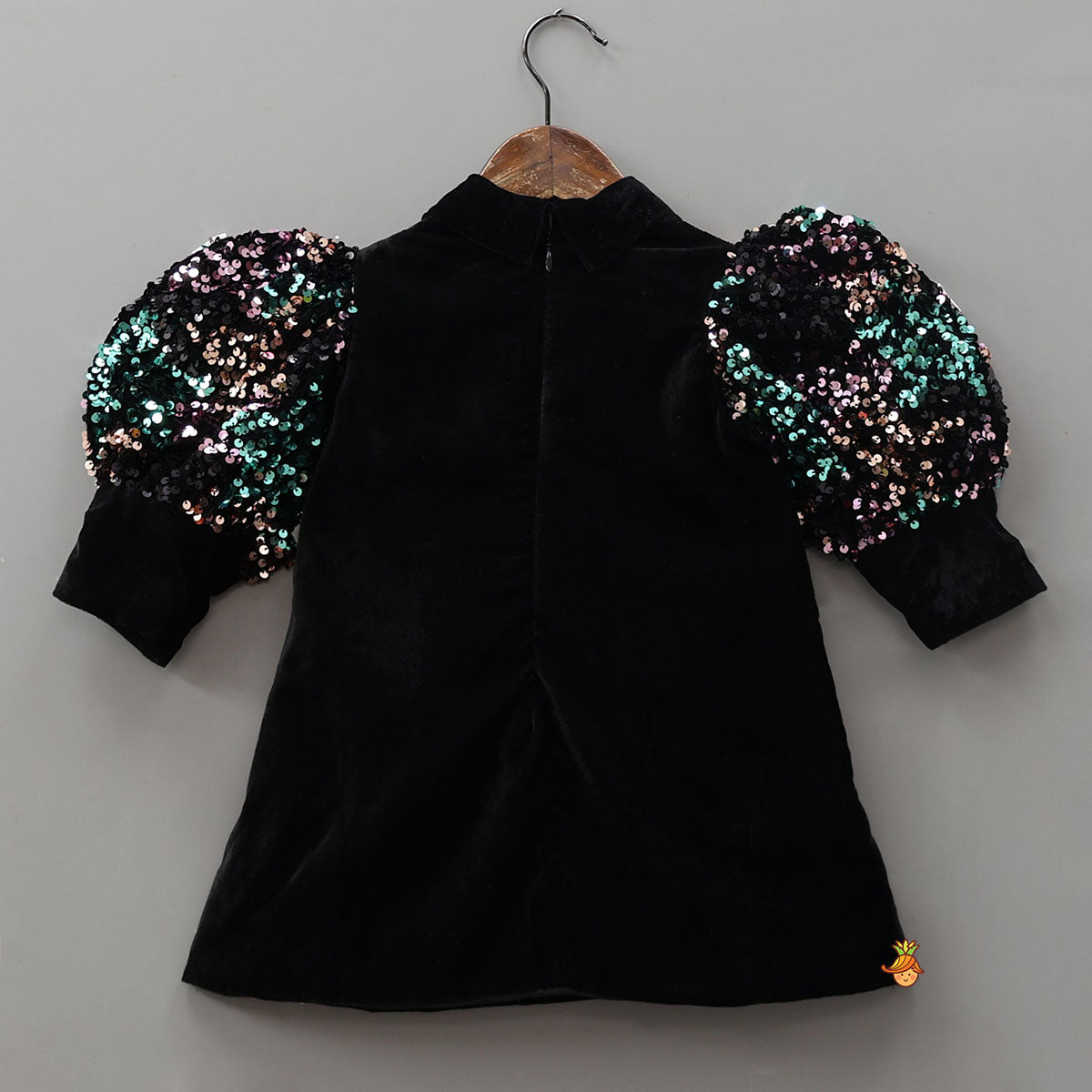 Pre Order: Black Velvet Sequin Bow Adorned Dress