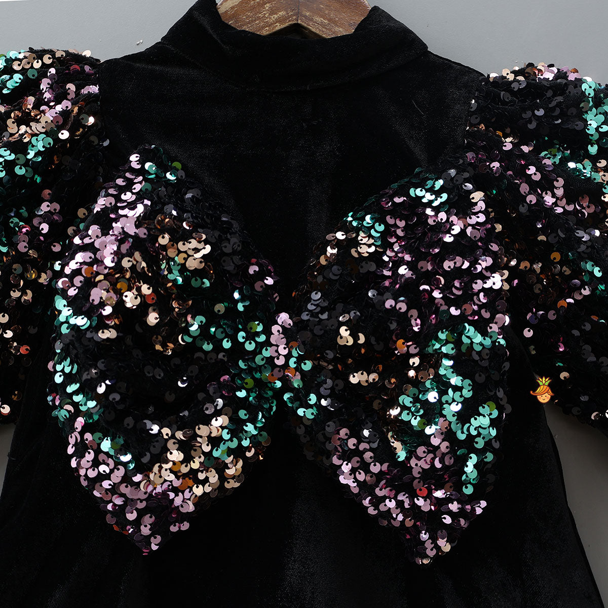 Pre Order: Black Velvet Sequin Bow Adorned Dress