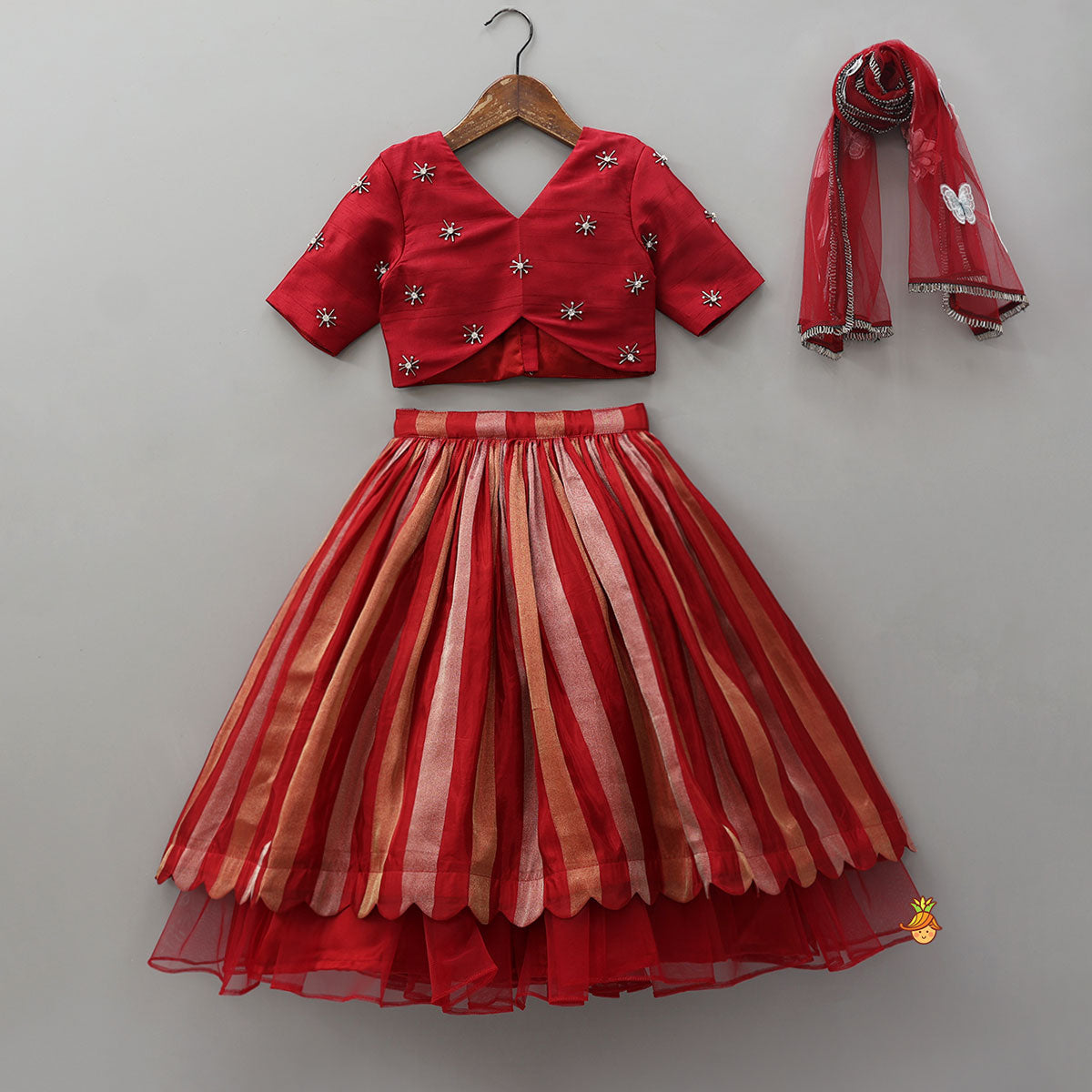 Pre Order: Charming Top With Striped Lehenga And Dupatta