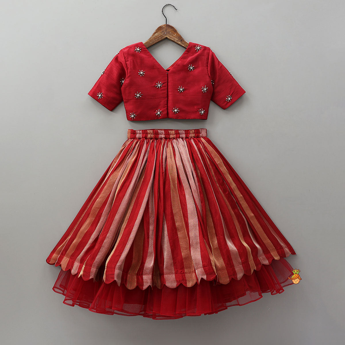 Pre Order: Charming Top With Striped Lehenga And Dupatta