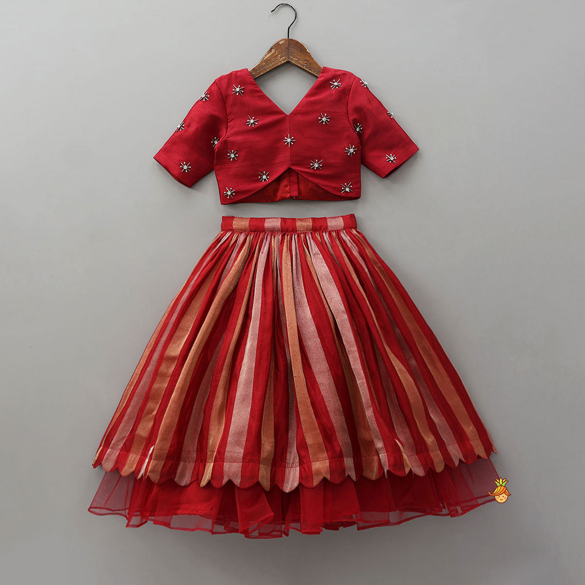 Pre Order: Charming Top With Striped Lehenga And Dupatta