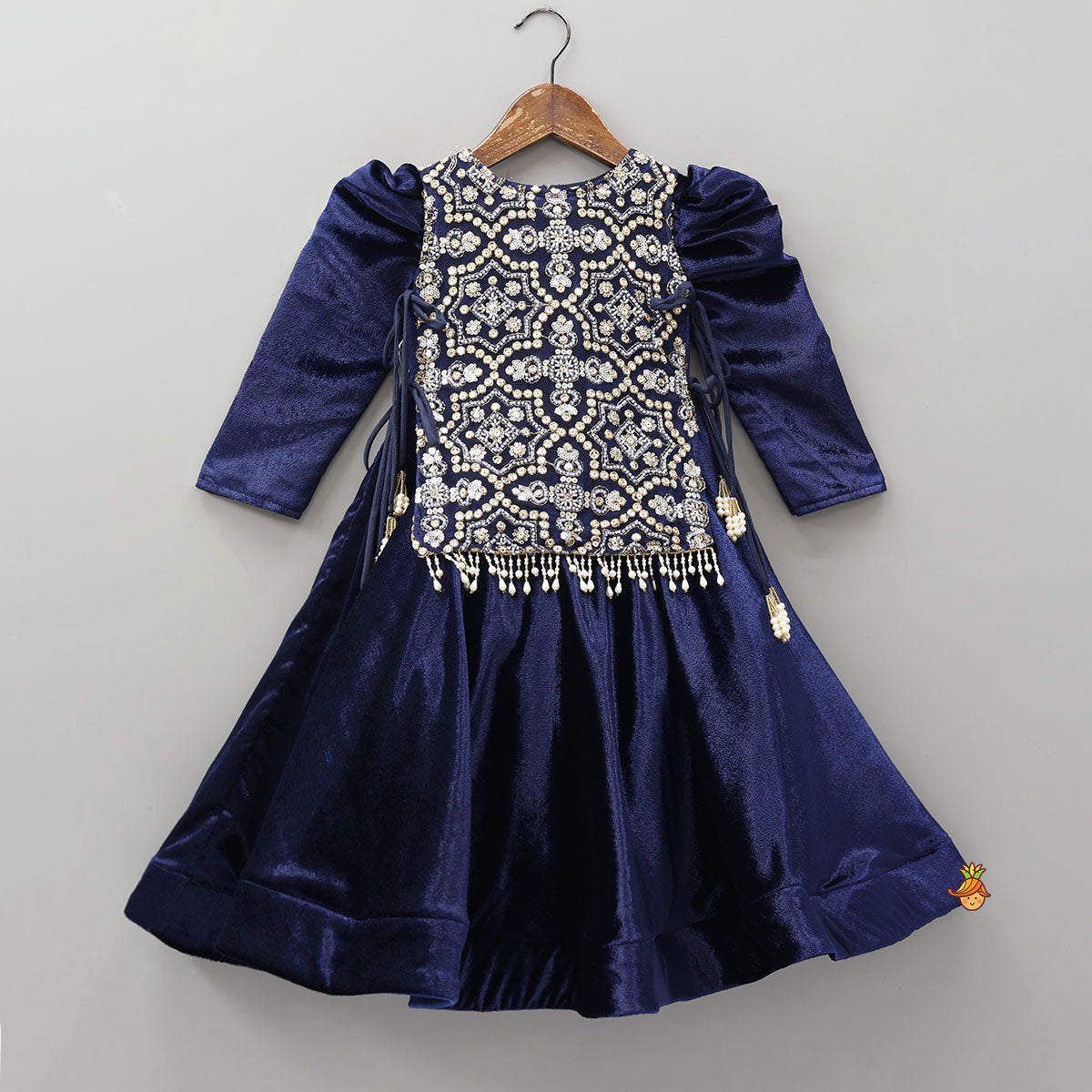 Pre Order: Gorgeous Flared Velvet Anarkali With Embroidered Jacket Style Cape