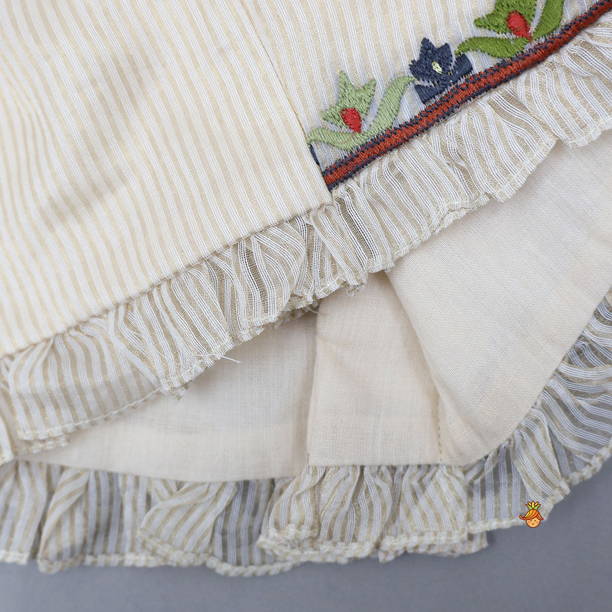 Pre Order: Thread Embroidered Frills Enhanced Top And Lehenga