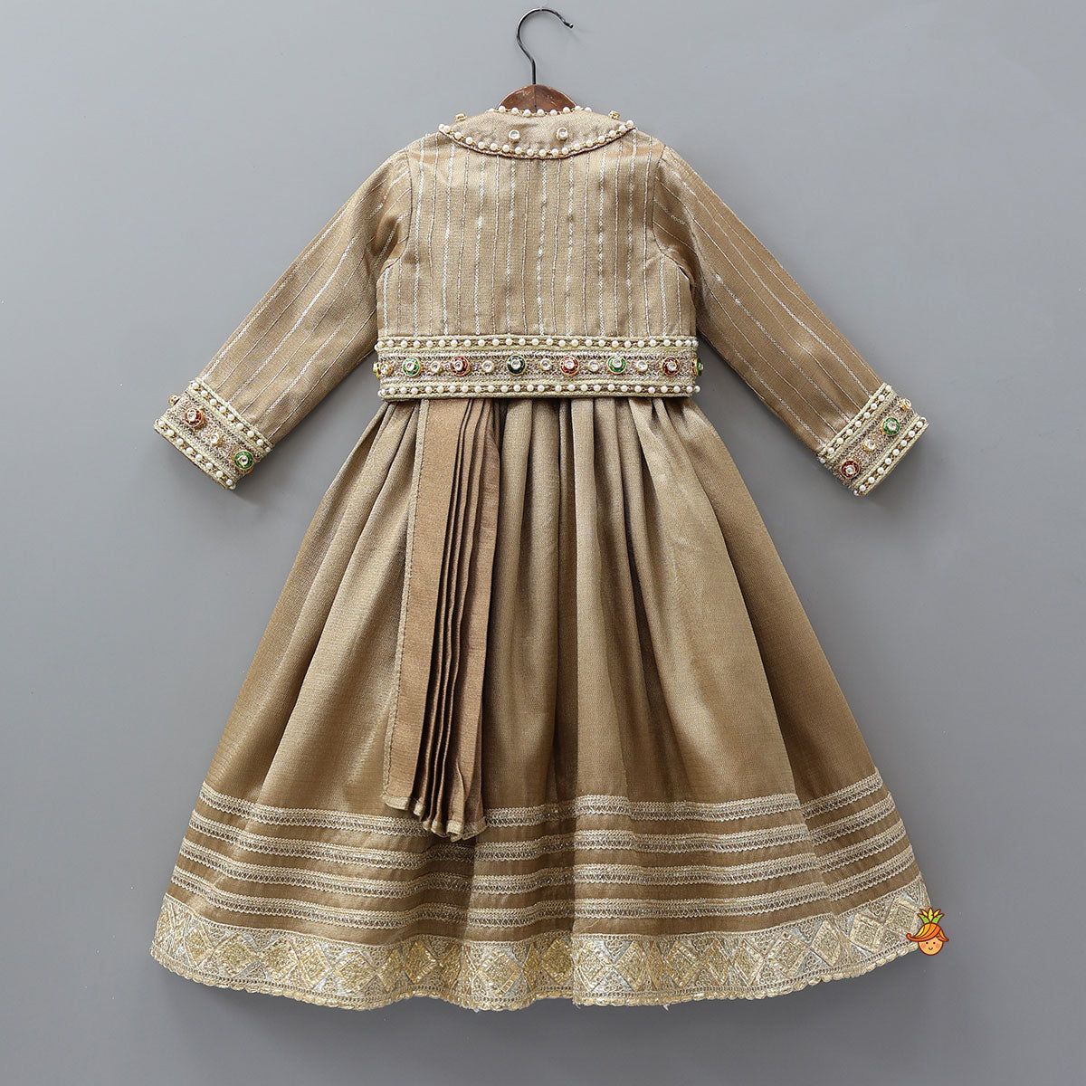 Pre Order: Stunning Pleated Cape Anarkali With Jacket And Matching Hairband