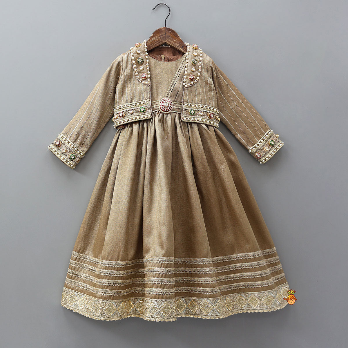 Pre Order: Stunning Pleated Cape Anarkali With Jacket And Matching Hairband