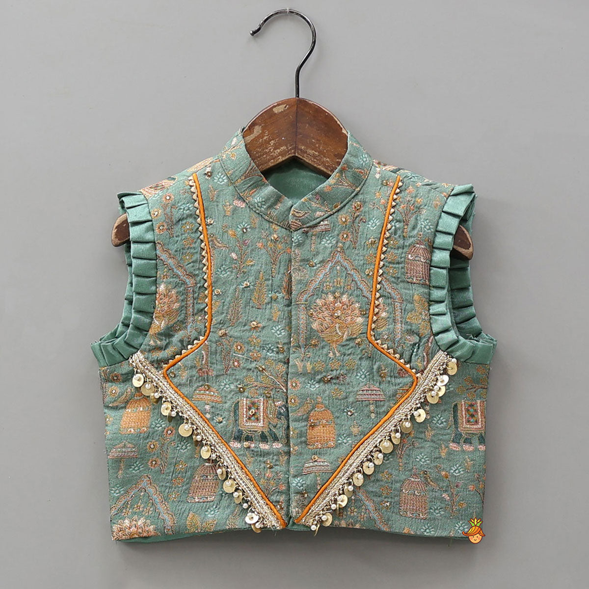 Pre Order: Front-Open Brocade Top And Lehenga