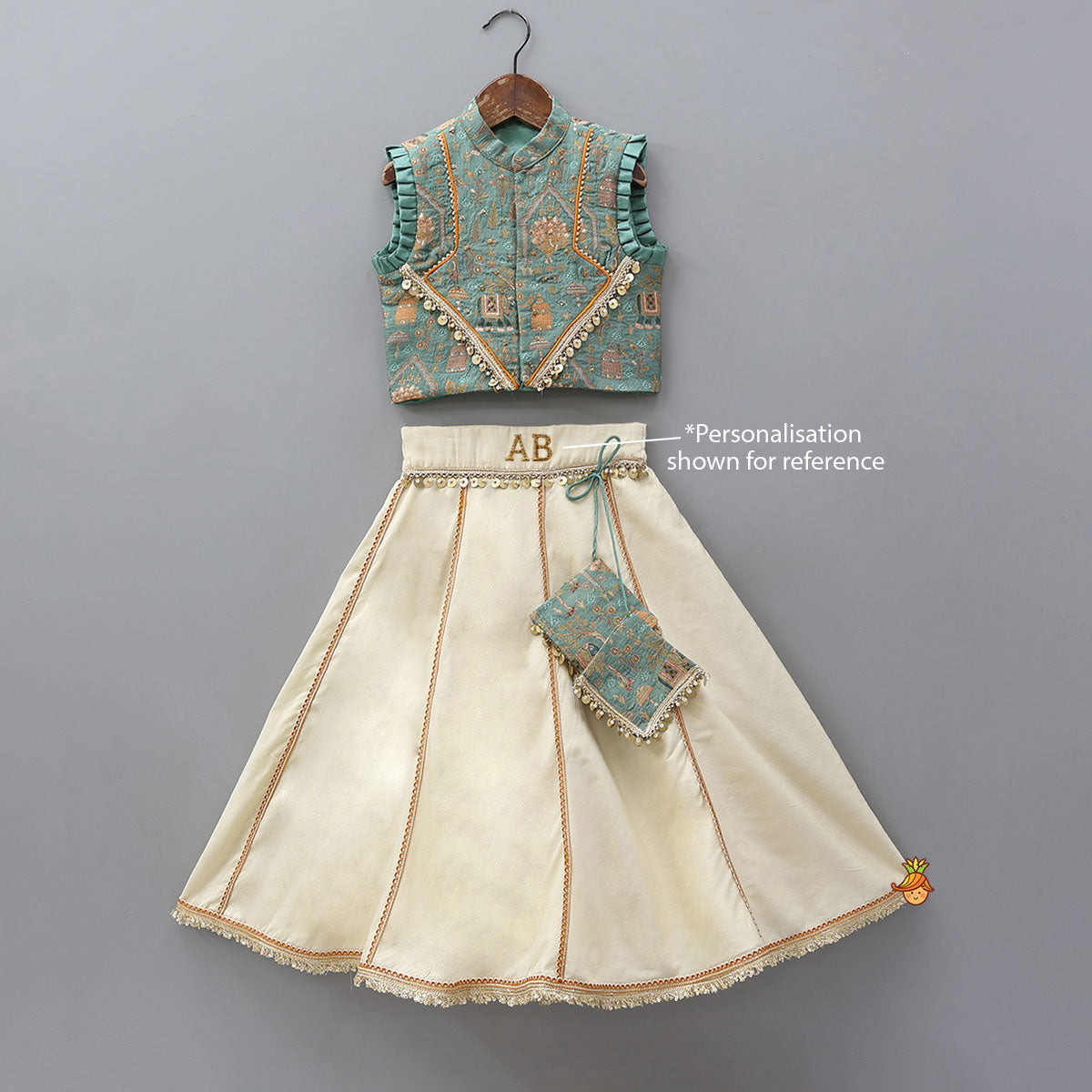 Pre Order: Front-Open Brocade Top And Lehenga