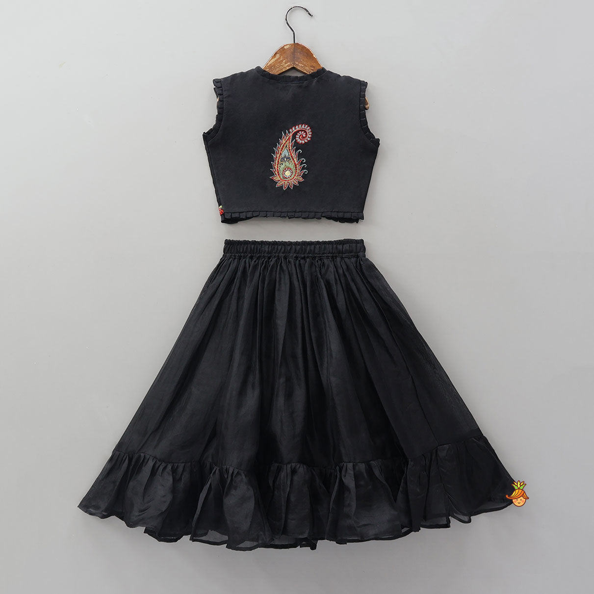 Pre Order: Pleats Enhanced Top And Ruffle Hem Lehenga