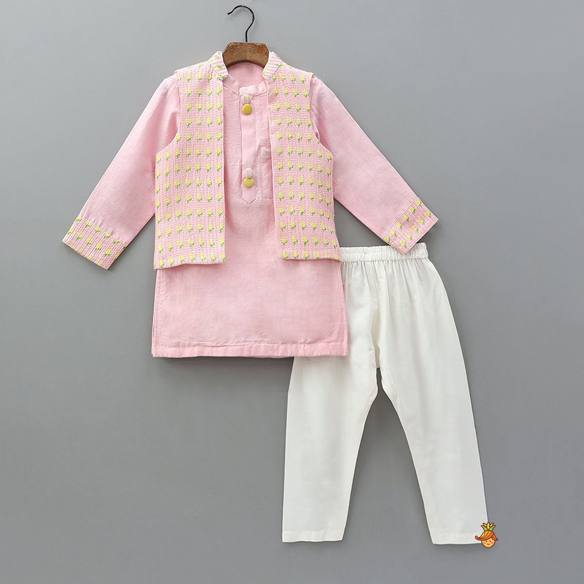 Pre Order: Patch Pocket Kurta With Open Jacket And Pyjama