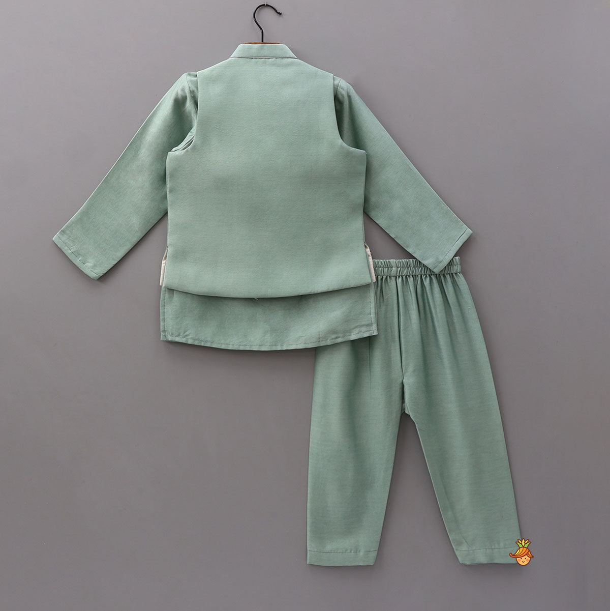 Pre Order: Mandarin-Collar Kurta With Heart-Embroidered Jacket And Pyjama