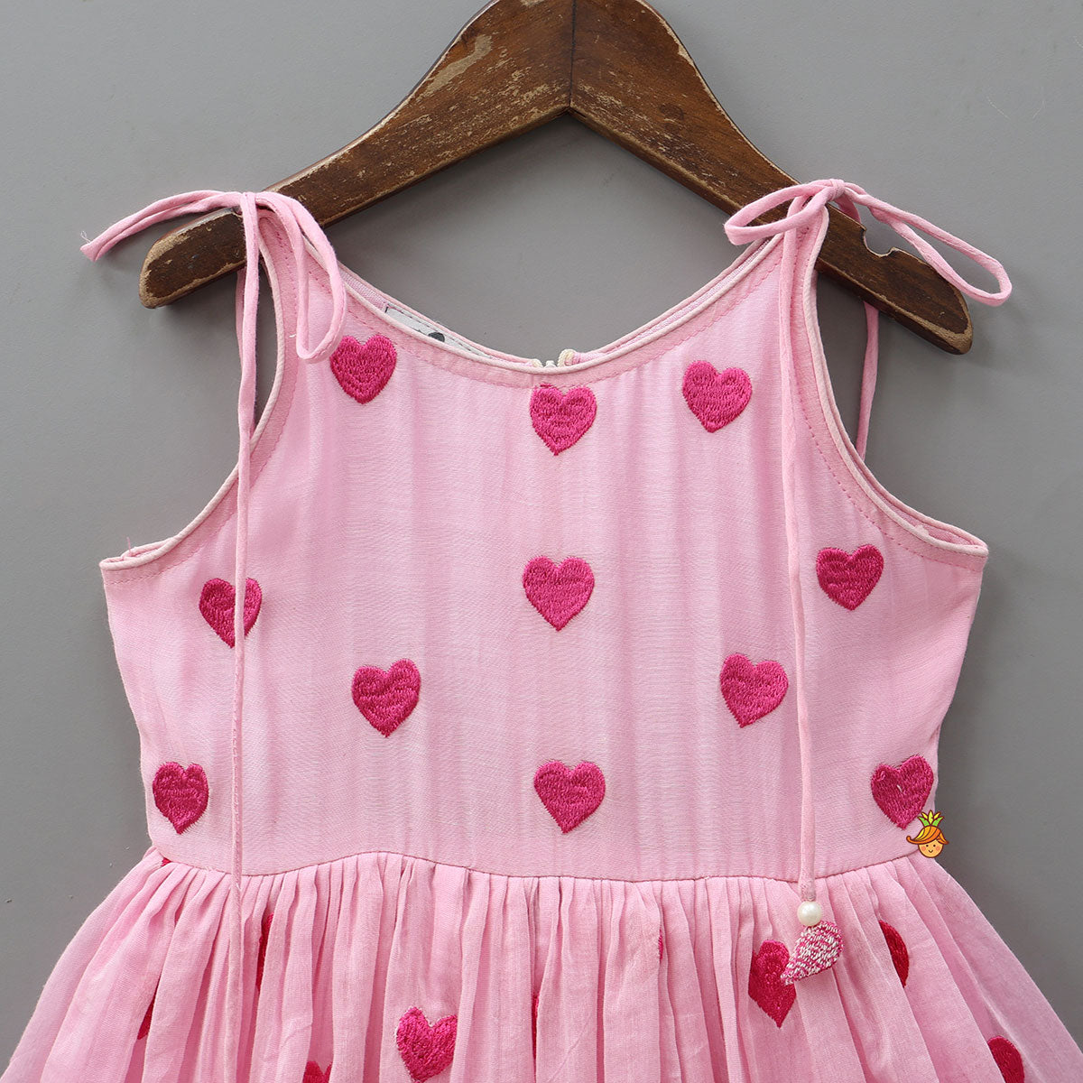 Pre Order: Cute Hearts Embroidered Tie Up Dress With Matching Headband