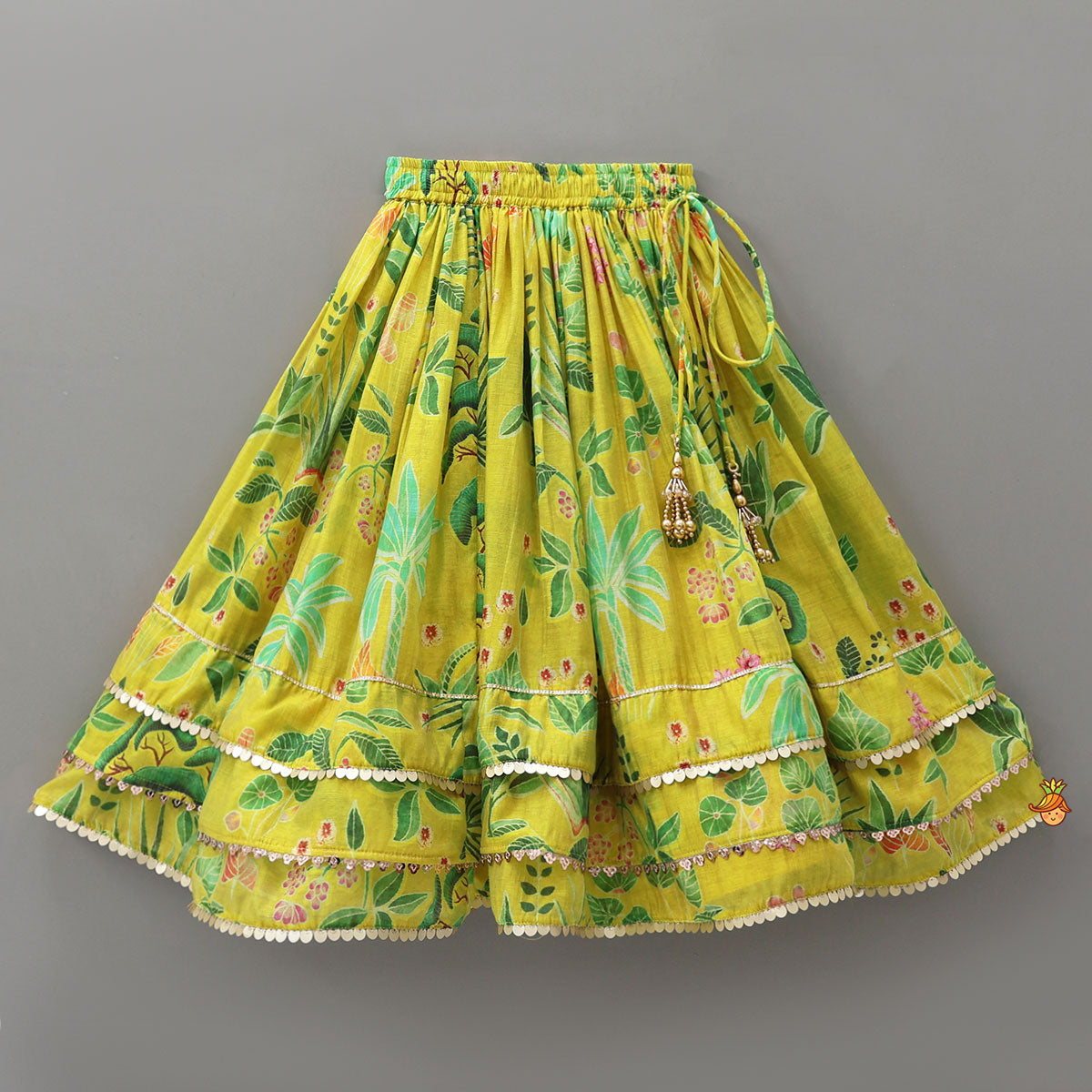 Checks-Work Top With Flared Lehenga