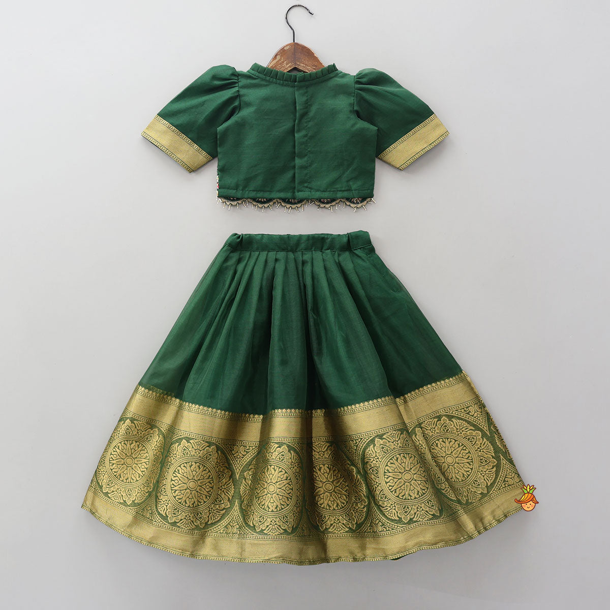 Pre Order: Floral Embroidered Scalloped Hem Top And Pleated Lehenga