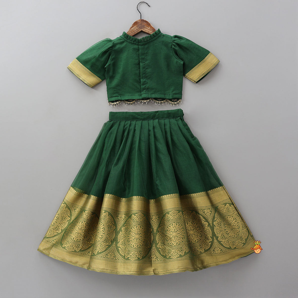 Pre Order: Floral Embroidered Scalloped Hem Top And Pleated Lehenga