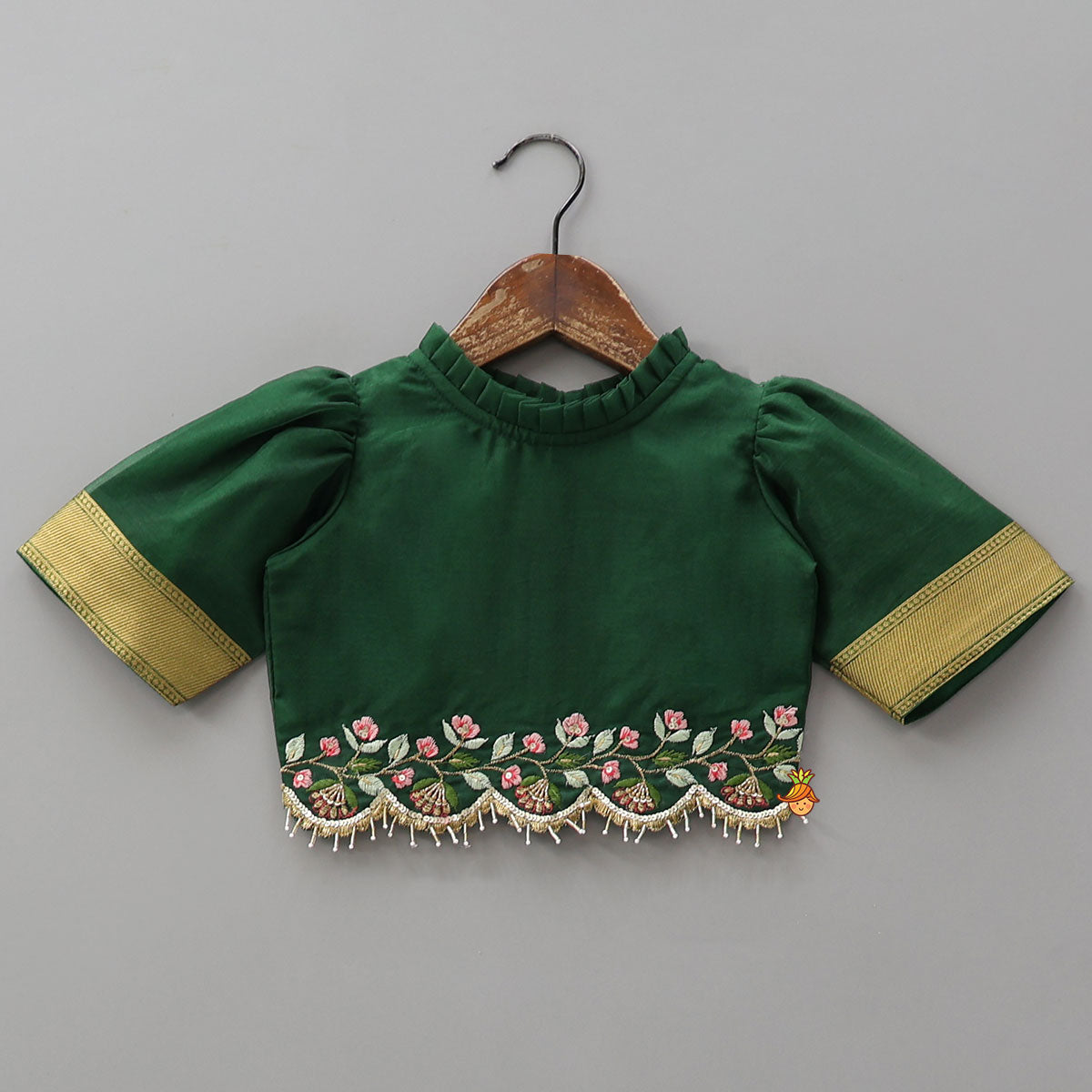 Pre Order: Floral Embroidered Scalloped Hem Top And Pleated Lehenga
