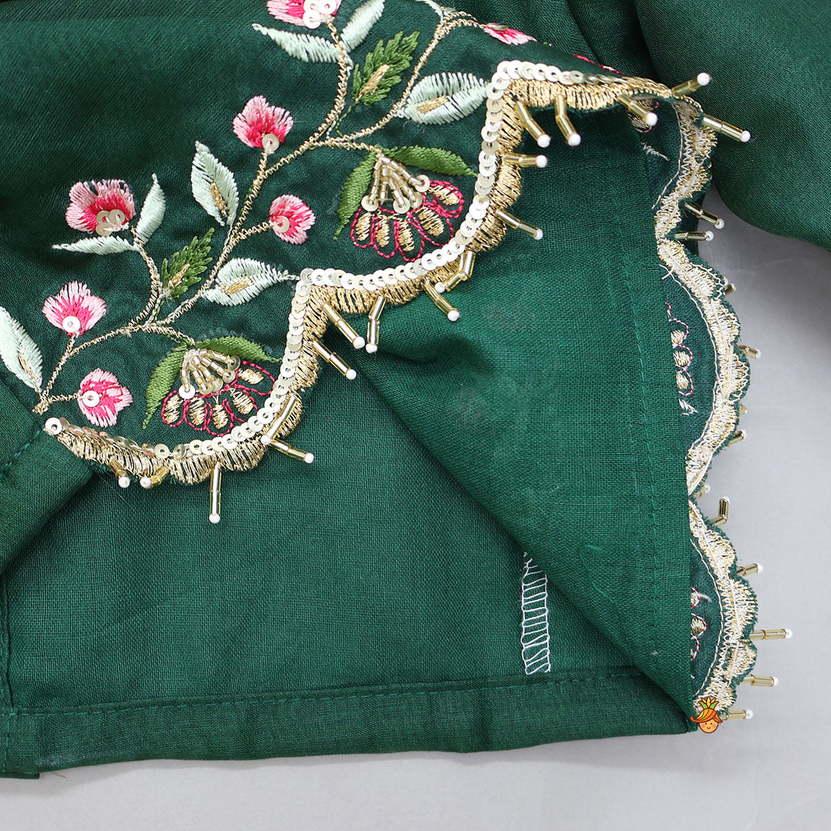 Pre Order: Floral Embroidered Scalloped Hem Top And Pleated Lehenga