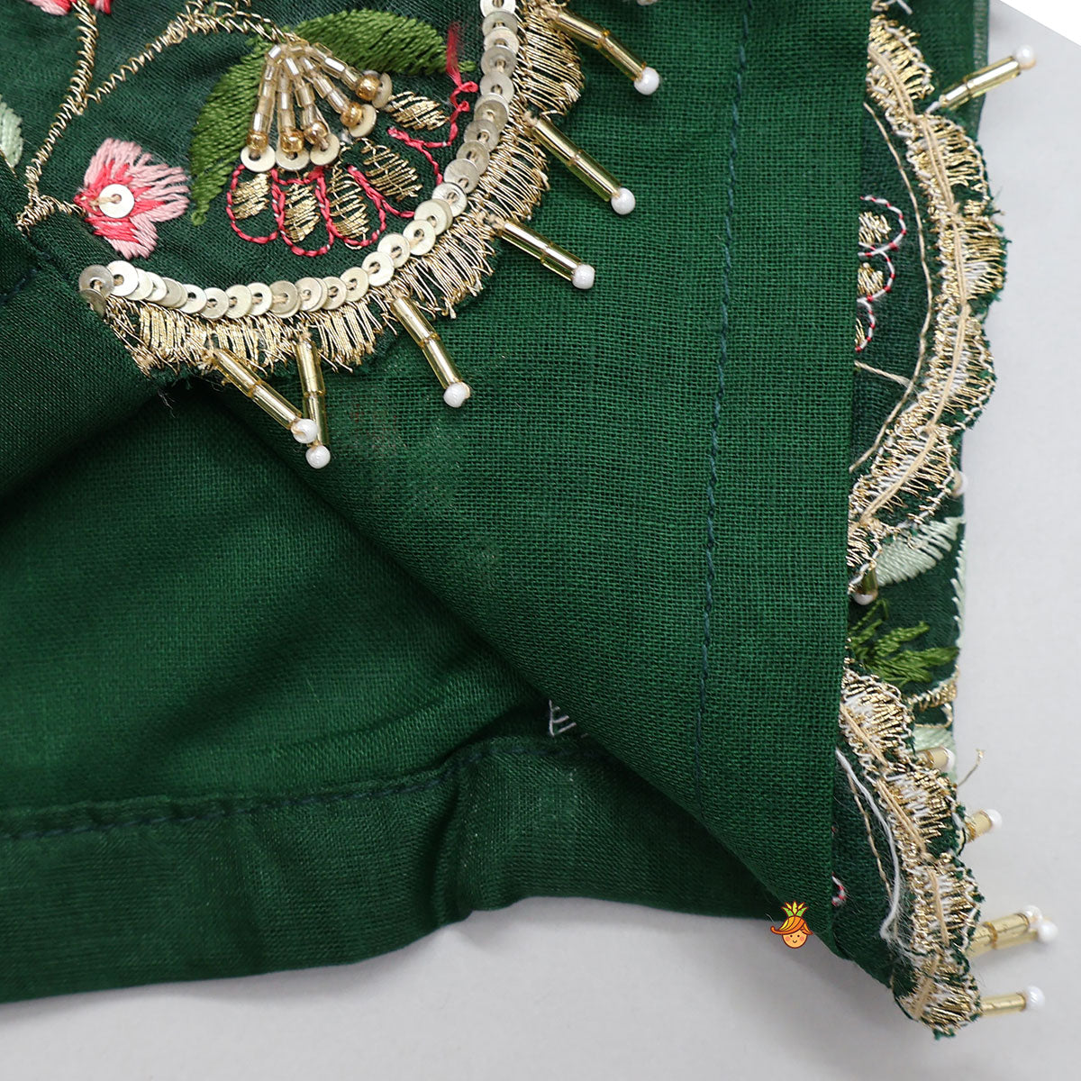 Pre Order: Floral Embroidered Scalloped Hem Top And Pleated Lehenga