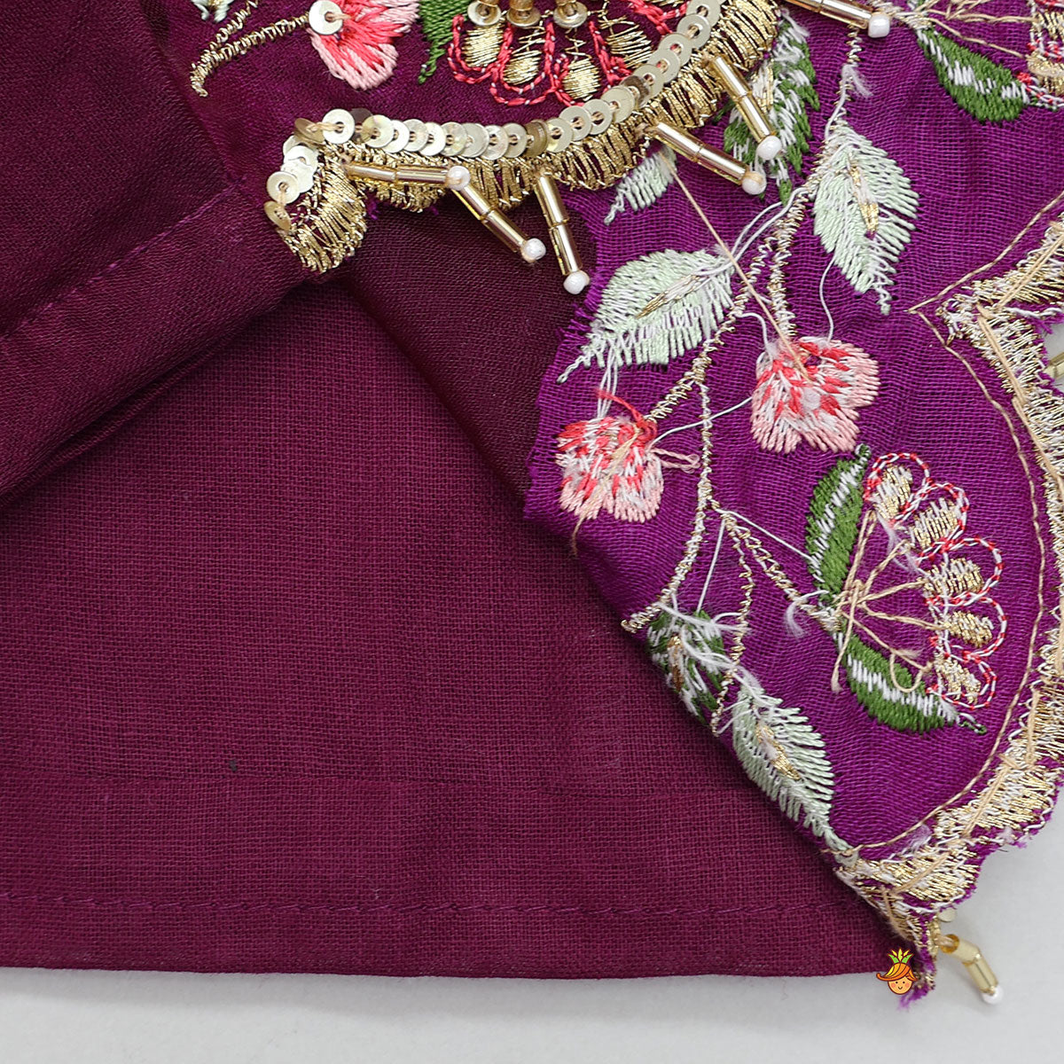 Pre Order: Floral Embroidered Scalloped Hem Top With Pleated Lehenga