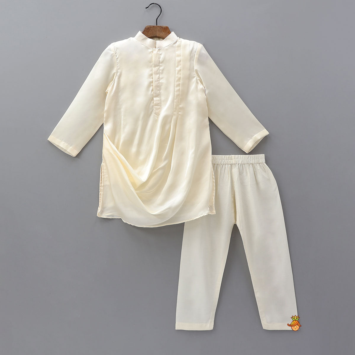 Pre Order: Cowl Kurta With Applique Work Jacket And Pyjama