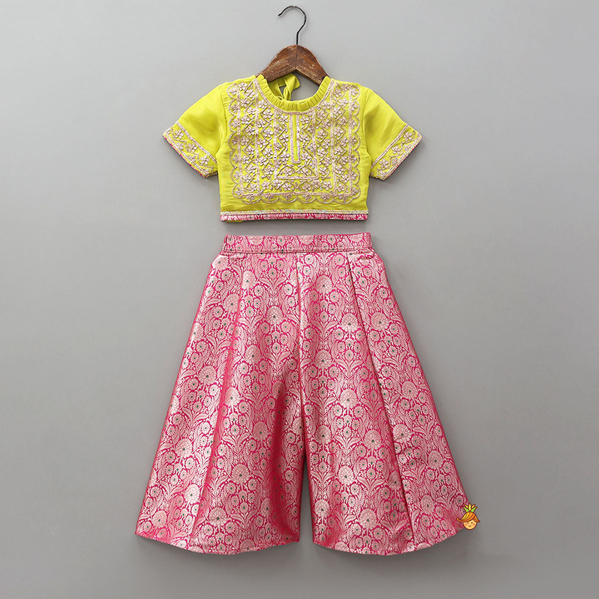 Pre Order: Embroidered Top And Brocade Palazzo